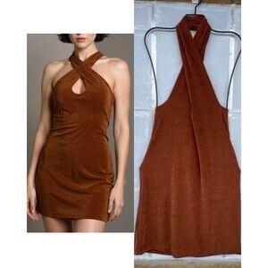 With Jéan Lena Halter Wrap Mini Dress - Chocolate Brown, NWT Medium